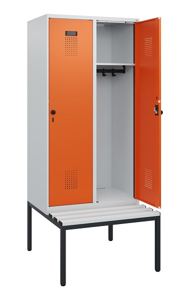 C+P Spind Evolo PLUS, 2 Abteile, 1950x800x815mm, 7035/2004, Drehriegel, Sitzfläche Kunststoff, Sitzbank, 0490505-22 S10056