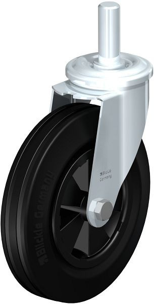 Blickle LEZ-VPP 200G-22 Stahlblech-Lenkrolle mit Zapfen, Vollgummi, Schwarz, 577684