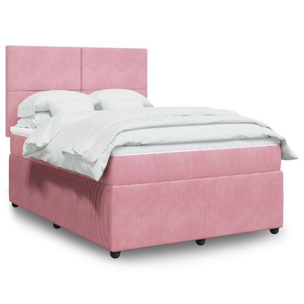 vidaXL Boxspringbett mit Matratze Rosa 160x200 cm Samt, 3294681