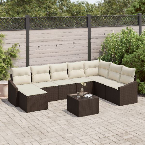 vidaXL 8-teiliges Garten Esstisch Set mit Kissen Grau Poly Rattan, 3355517