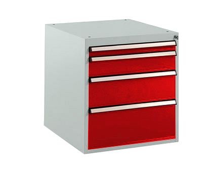 Manuflex Schubfachschrank BASETEC Stationär, Nutzhöhe 500 mm mit 4 Schubfächern, in rubinrot RAL 3003, SP1140.3003