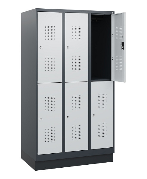 C+P Doppelstöckiger Spind Evolo PLUS, Sockel, 6 Fächer, 1630x900x500mm, 7016/703, Zylinderschloss, 0493205-30 S10044
