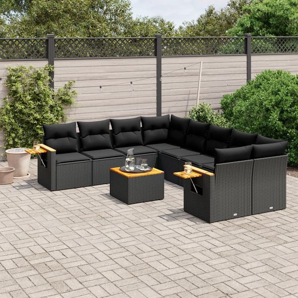 vidaXL 9-teilig Garten-Sofagarnitur mit Kissen Schwarz Poly Rattan, 3226664