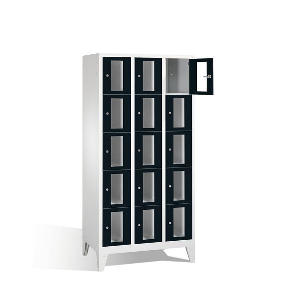 C+P Schließfachschrank Classic, H1850xB900xT500mm, Farbe: Lichtgrau / Schwarzgrau, 8010A305 S10005