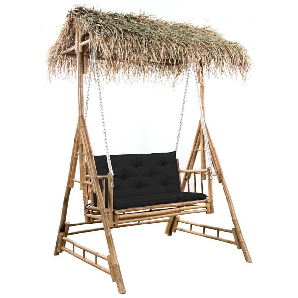 vidaXL Hollywoodschaukel mit Palmblättern und Kissen 202 cm Bambus, 3063940
