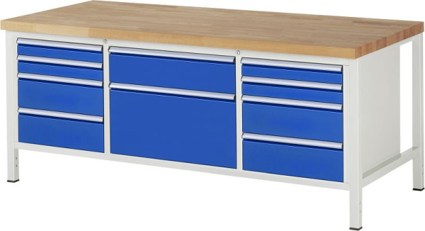 RAU Werkbank Serie 8000 - Gestell-Bauweise (Schweißgestell), Dreifach-Unterbau-Container (10x Schublade), 2000x840x900 mm, 03-8755A2-209B4S.11