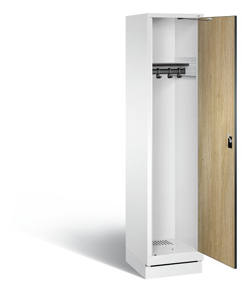 C+P Garderobenschrank Evolo, H1800xB420xT500mm, Farbe: Verkehrsweiß / Dekor Eiche Sereno, 48020-12 S10427