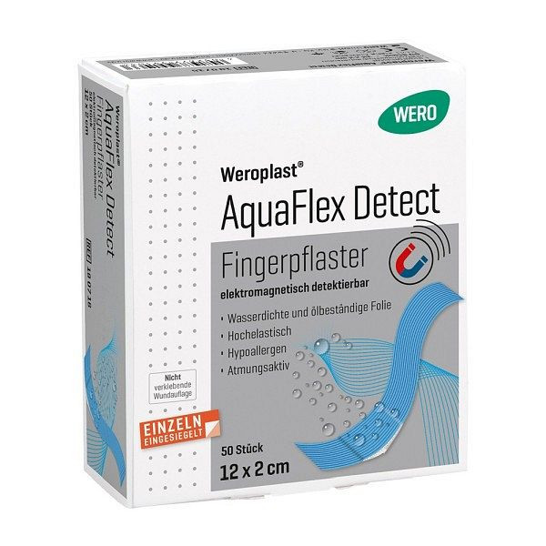 WERO Weroplast AquaFlex Detect Fingerpflaster 12 x 2 cm, detektierbar, VE: 50 Stück, 180716
