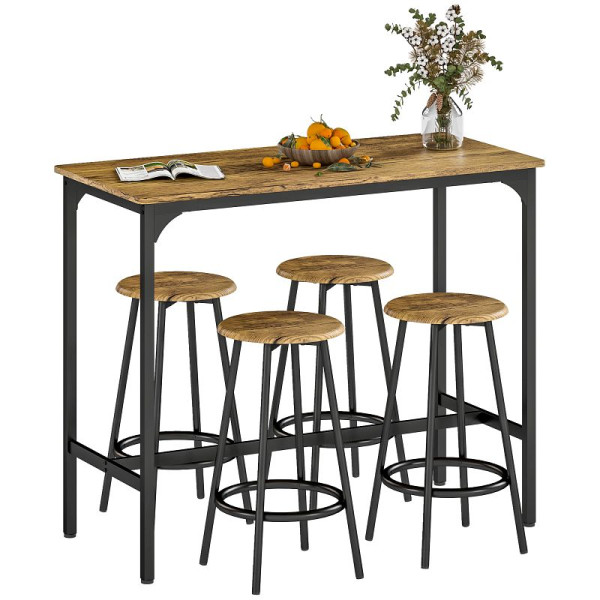 HOMCOM Bargarnitur, 5-teilig, Tisch & 4 Hocker, Industrie-Design, kompakt, rustikal, 835-890V00RB