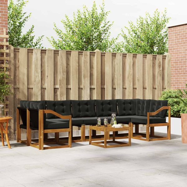 vidaXL Outdoor-Sofagarnitur mit Kissen 8-teilig Natürlich und Schwarz, 3368507