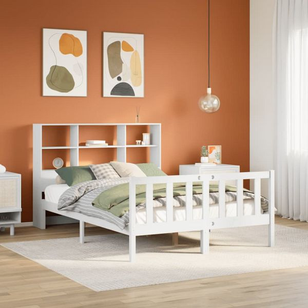 vidaXL Massivholzbett mit Regal ohne Matratze Weiß 160x200 cm Kiefer, 3321709