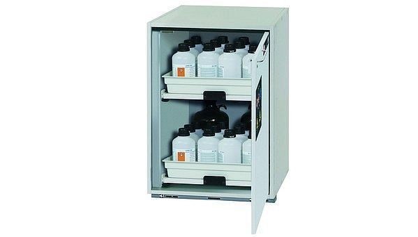 asecos Säuren- und Laugenunterbauschrank SL-CLASSIC-UB Modell SL.080.059.UB.TR in lichtgrau mit 2x Tablarauszug (FP-Platte/Polypropylen), 33202-892-30625