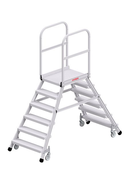 HYMER Podesttreppe R13 fahrbar, beidseitig begehbar, 2x6 Stufen, 638906