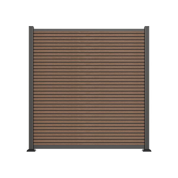 T&J WAREN-Serie, WPC-Steckzaun-Set, 175 x 180 cm, TEAK/ANTHRAZIT, coextrudiert, Abschlussleiste und Clips separat in silber oder anthrazit, 44617