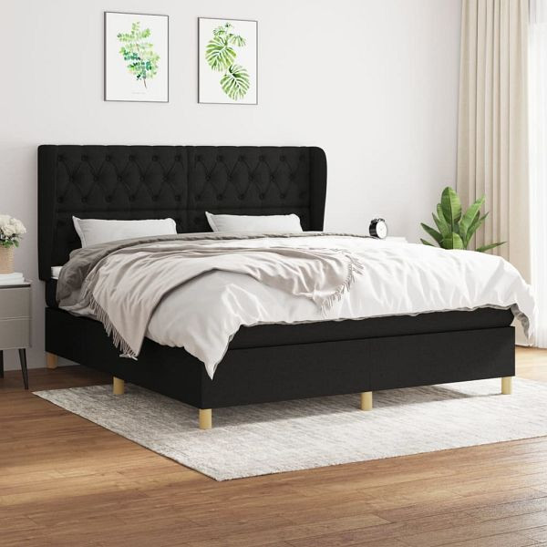 vidaXL Boxspringbett mit Matratze Schwarz 160x200 cm Stoff, 3128775