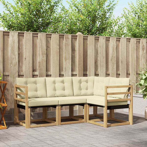 vidaXL Outdoor-Sofagarnitur mit Kissen 4-teilig Weiß und Creme, 3389416