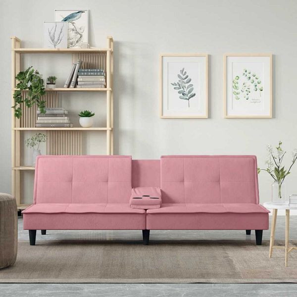vidaXL Schlafsofa mit Getränkehaltern Rosa Samt, 351923