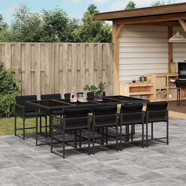 vidaXL 9-teilig Garten-Essgruppe mit Kissen Schwarz Poly Rattan, 3211459