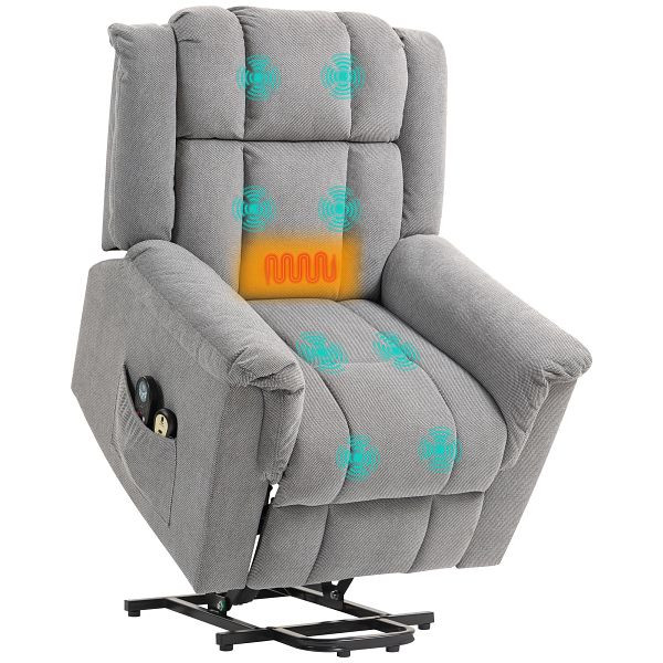 HOMCOM Powerlift-Sessel, Massagesessel mit Wärmefunktion, Polstersessel mit Fußstütze, Seitentasche, Stoffbezug, Dunkelgrau, 713-197V90CG