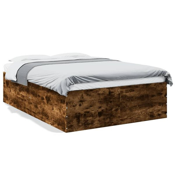 vidaXL Bettgestell Räuchereiche 135x190 cm Holzwerkstoff, 3280948