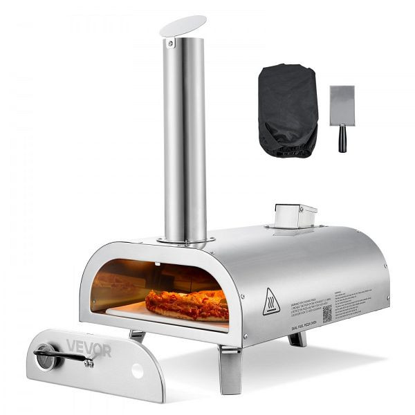 VEVOR Dual-Fuel-Pizzaofen 12 Zoll, Holzpellets & Propangas, mit Thermometer und klappbarem Bein, BXPSLDNZWDJBSQXWG001V0