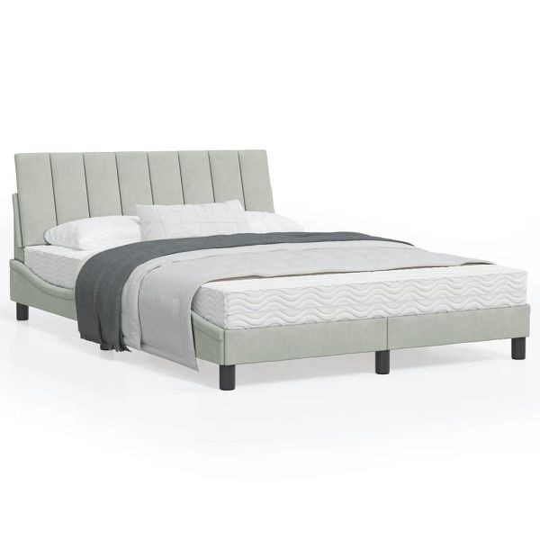 vidaXL Bett mit Matratze Hellgrau 120x200 cm Samt, 3208586