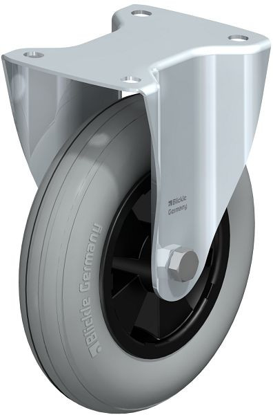 Blickle B-VWPP 200R-SG Stahlblech-Bockrolle, mittelschwere Ausführung, mit Anschraubplatte, Weichgummi, Grau, 849986