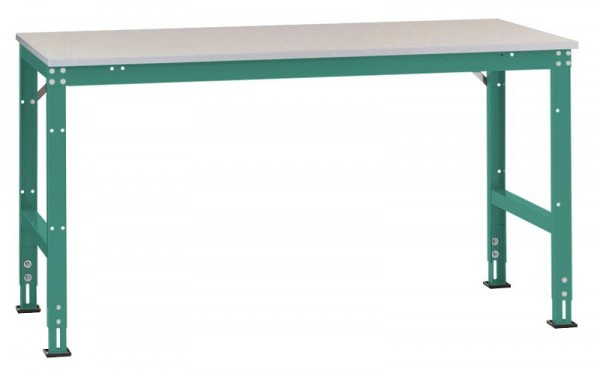 Manuflex Arbeits-Grundtisch UNIVERSAL Standard mit Melaminplatte, BxTxH = 2500 x 1200 x 760-870 mm, Graugrün, AU4161.0001