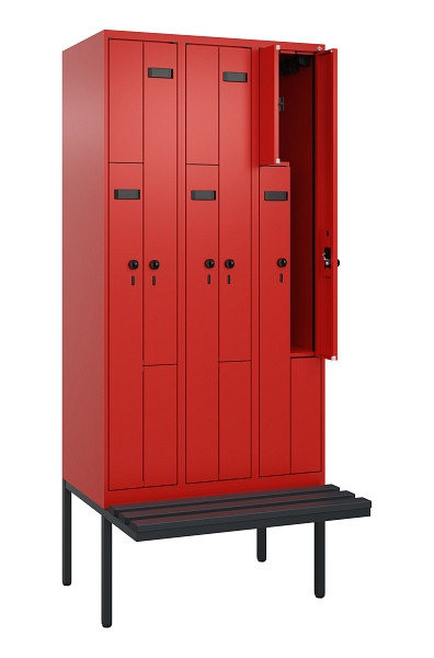 C+P Z-Spind Evolo PLUS, Bank, 6 Fächer, 2120x900x815mm, 3020/3020, Drehriegel, Sitzfläche Kunststoff, 0490437-306 S10085