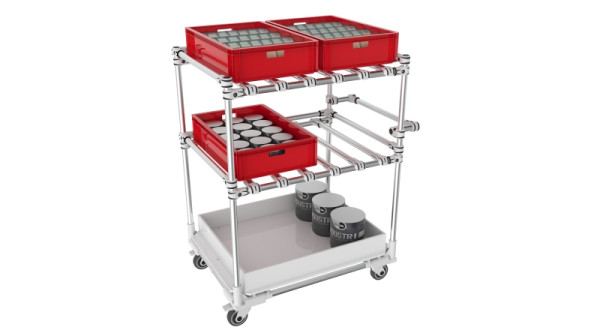TRILOGIQ Rohrsystem-Trolley mit 3 Ebenen, 1025 x 710 x 1200 mm, 32C-2