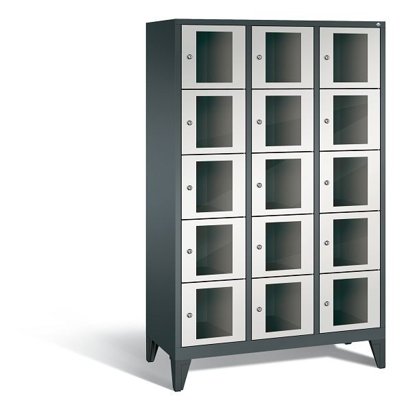 C+P Schließfachschrank Classic, 15 Fächer, H1850xB1200xT500 mm, Anthrazit/Grau, 8010A325 S10028