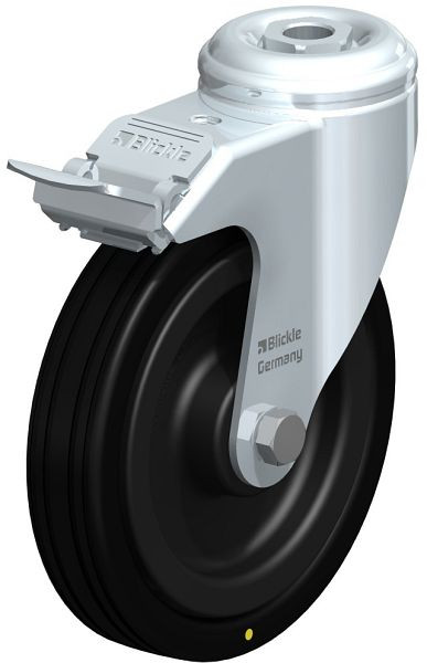 Blickle LKRA-VPA 125K-FI-EL Apparate-Lenkrolle mit Rückenloch & Feststeller, Vollgummi, Schwarz, 312744