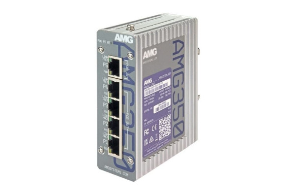 AMG Systems Industrieller 5 Port Unmanaged Switch, 5 x 10/100/1000 RJ45, 15/30W PoE (75W Max), AMG350-4GAT-1G-P75-PD