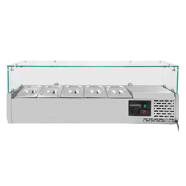 Vaiotec EASYLINE Kühlaufsatz 330 mit Glasabdeckung 5xGN1/4 - 1200, 120x33,5x43,5 cm, 10027