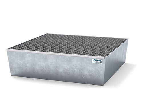 DENIOS Auffangwanne classic-line für 4 Fässer, Stahl verzinkt, mit Gitterrost, H 330 mm, 259327