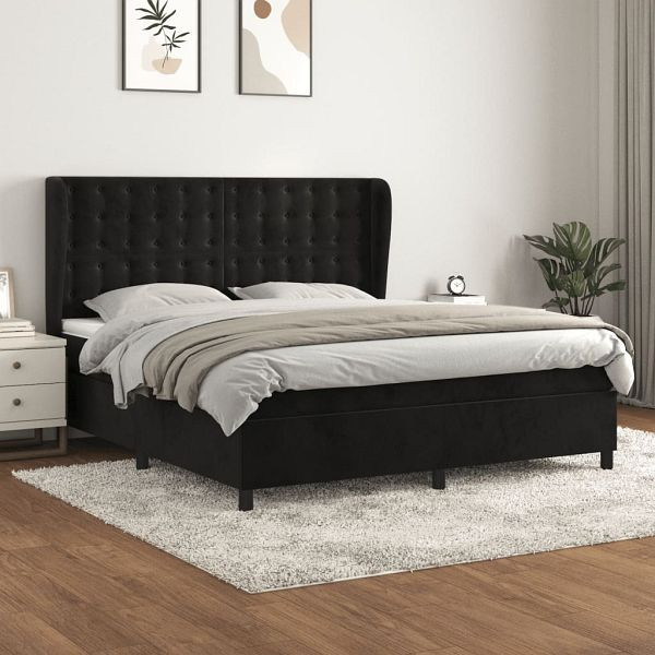 vidaXL Boxspringbett mit Matratze Schwarz 180x200 cm Samt, 3129467