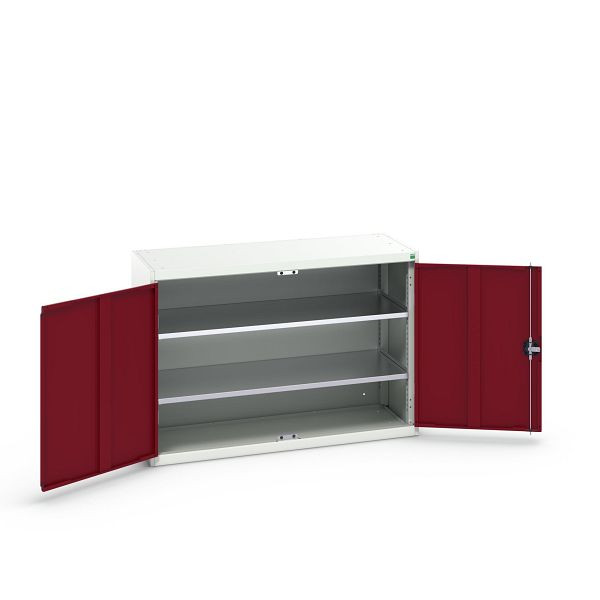 bott verso Flügeltürschrank, mit 2 Fachböden, BxTxH: 1300 x 550 x 900 mm, Lichtgrau / Purpurrot, 16926631.24