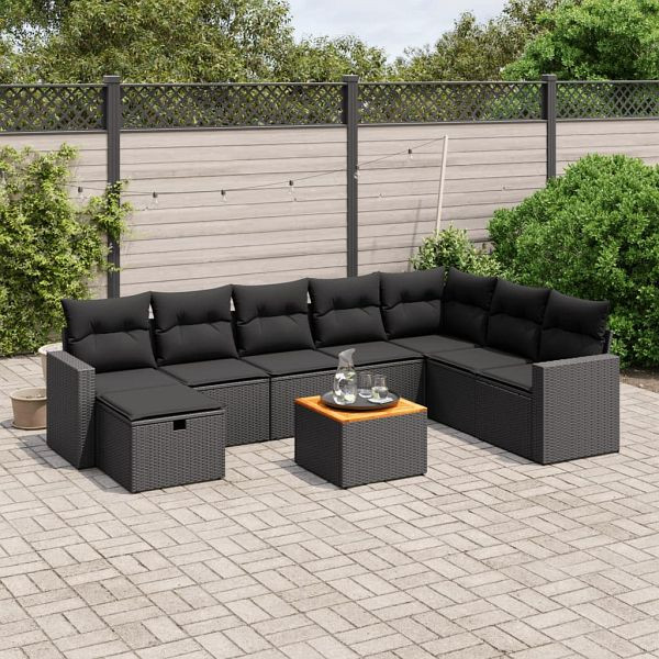 vidaXL 9-teilig Garten-Sofagarnitur mit Kissen Schwarz Poly Rattan, 3264870