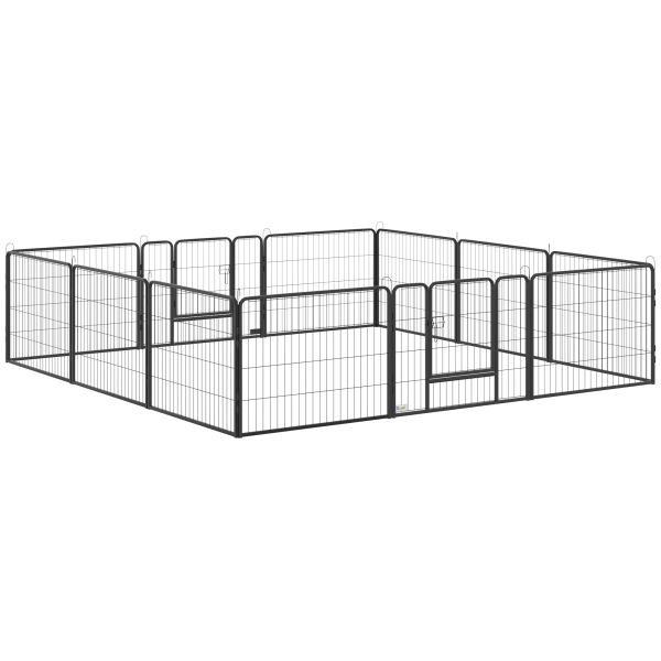PawHut Haustiergehege, Welpenauslauf, Welpengitter, 12 Paneele, Outdoor und Indoor, Schwarz, D06-141