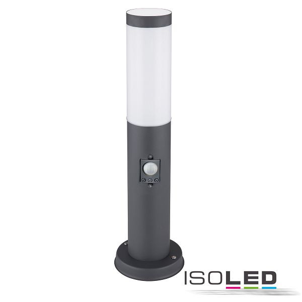 ISOLED Pollerleuchte 450 anthrazit, IP44, PIR Bewegungssensor, 1x E27 Fassung, ohne Leuchtmittel, 115013