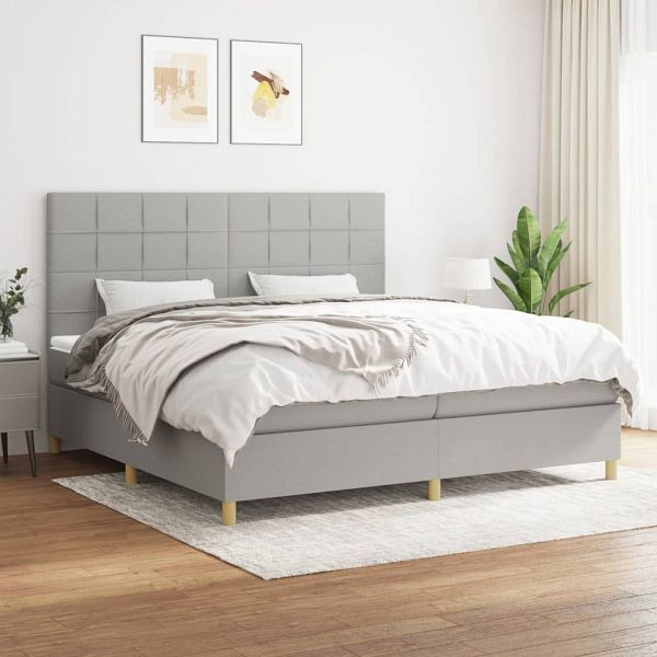 vidaXL Boxspringbett mit Matratze Hellgrau 200x200 cm Stoff, 3142361