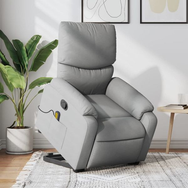 vidaXL Massagesessel mit Aufstehhilfe Hellgrau Stoff, 3204836