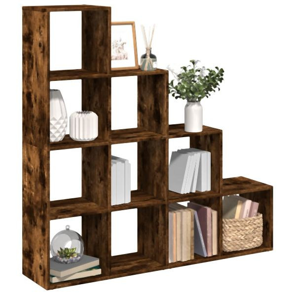 vidaXL Raumteiler-Bücherregal 4 Stufen Räuchereiche 131,5x29x131,5 cm, 857971