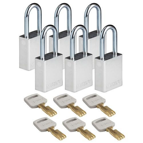 Brady Vorhangschlösser SafeKey, Aluminium, VE: 6 Stück, lichte Bügelhöhe 38,10 mm, silber, 307996