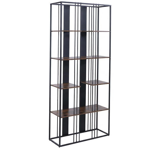 Mendler Regal HWC-P12, Bücherschrank Hochschrank, Industrial Metall Melamin MVG 180x80x31cm, schwarz, dunkelbraun, 139627