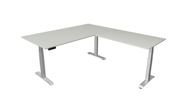 Kerkmann Sitz-/Stehtisch B 2000 x T 1000 mm mit Anbauelement 1200 x 800 mm, elektrisch höhenverstellbar von 640-1290 mm, lichtgrau, 10043311