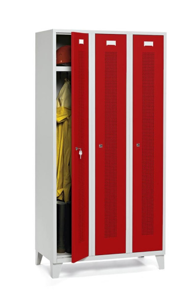 Deskin Garderobenspind SYSTEM SP1 mit Füßen, Korpus Lichtgrau, Türen Rubinrot, H 1800 x B 870 x T 500 mm, Zylinderschloss, 330853