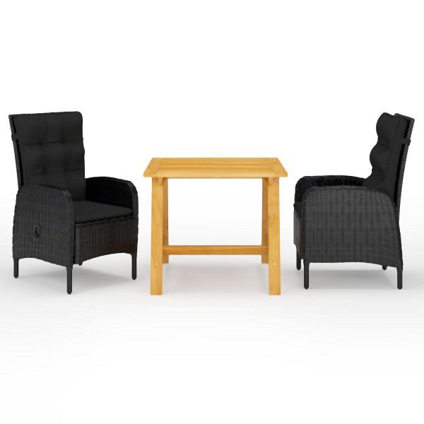 vidaXL 3-tlg. Garten-Essgruppe Schwarz, Massivholz, 3068690