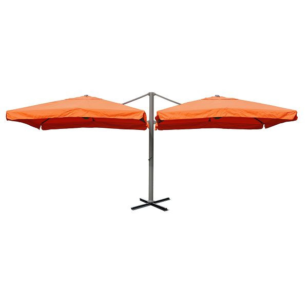 Mendler Gastronomie-Alu-Luxus-Doppel-Ampelschirm T44, Pergola-Markise-Effekt, 6,2x3m Polyester 50kg, terracotta, 31834+31833