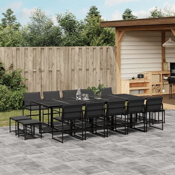vidaXL 15-tlg. Garten-Essgruppe mit Kissen Schwarz Textilene, 3295086